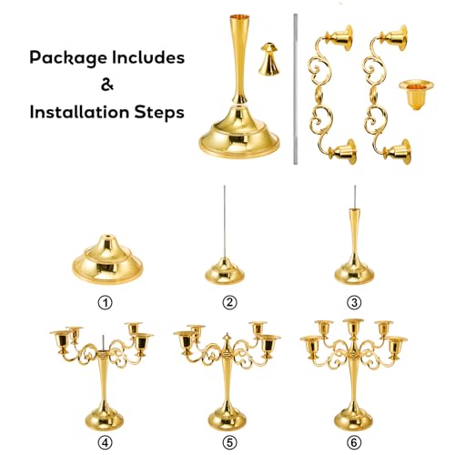 YOUEON 5 Arm Gold Candelabra, Candelabra Candle Holder, 10 Inch Tall Candlesticks Holder, Elegant Taper Candle Holder Centerpiece for Wedding, Church, Halloween, Dining, Home Decor - Image 5