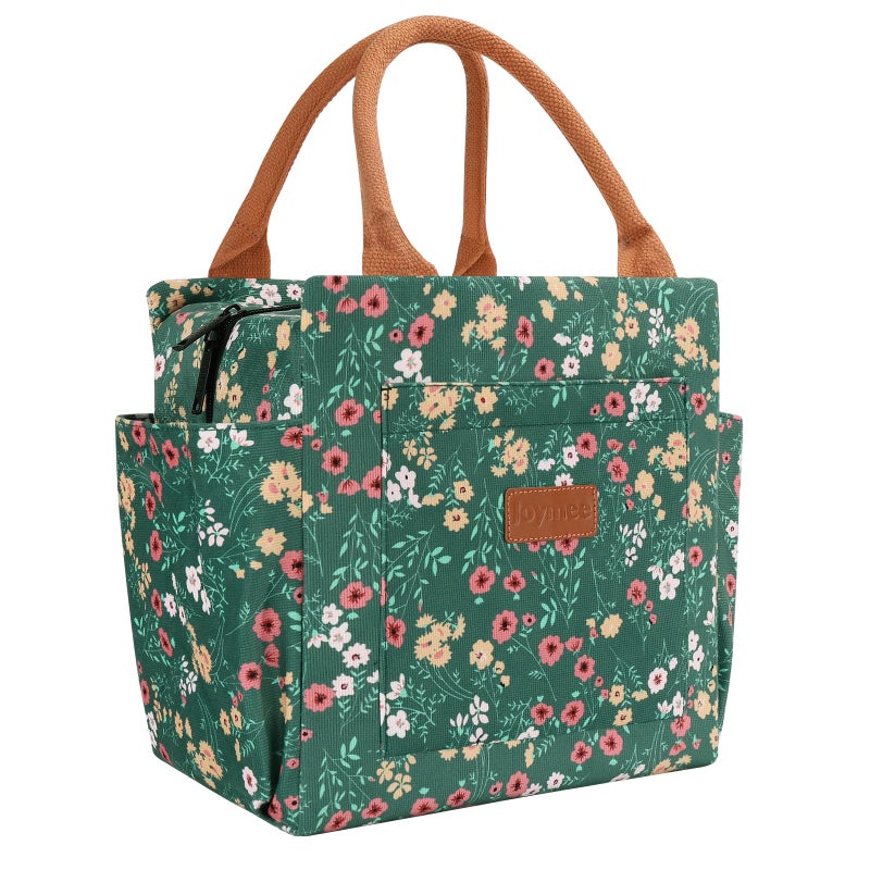 Joymee Lunch Bag Women Insulated Lunch Box Cute Corduroy Reusable Leakproof Large Capacity Lunch Tote Bag for Women Men Adult with Bottle Holder and Side Pockets for Work - Corduroy Multi-Floral - Image 1