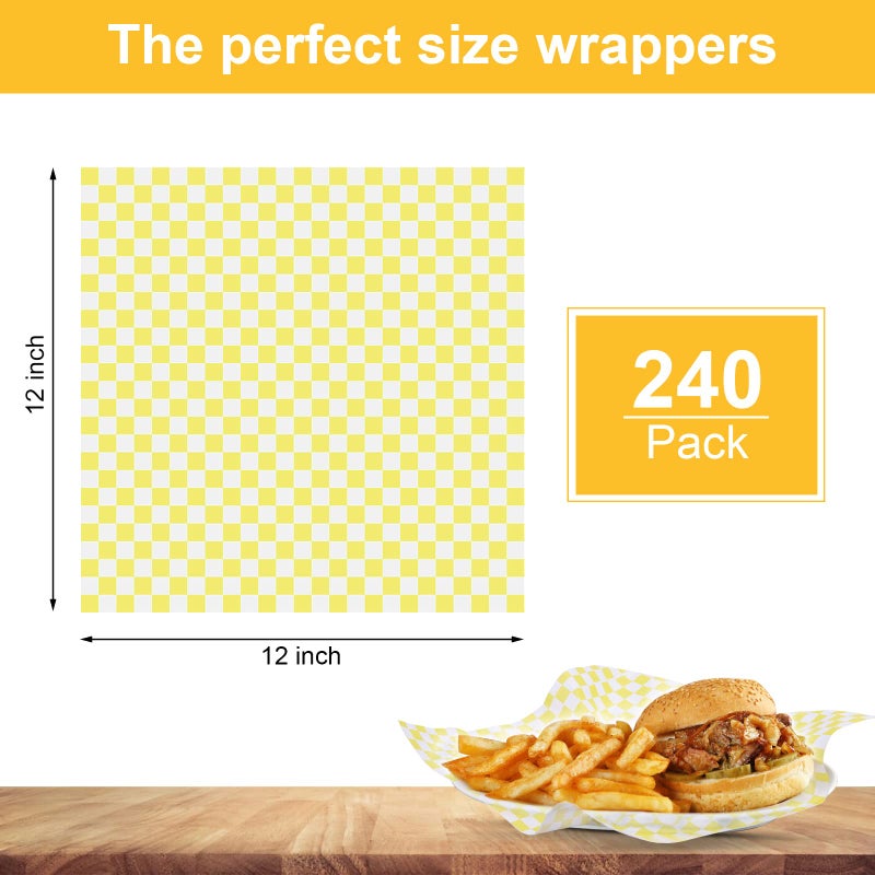 DARCKLE 240 Sheets Variety Pack Checkered Dry Waxed Deli Paper Sheets 12x12 inch Paper Sandwich Paper Liners, Food Basket Liners Wax Paper Deli Wrap Wax Paper Sheets for Wrapping Bread and Sandwiches - Image 2