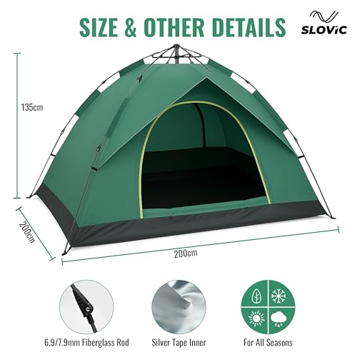 Slovic Portable Tent House for Camping | Ideal for 3 People | Water-Proof Tent House for Adults | Camping Accessories for Outdoor | Ideal for Picnic, Travel, Hiking, Outdoor | Green - Image 3