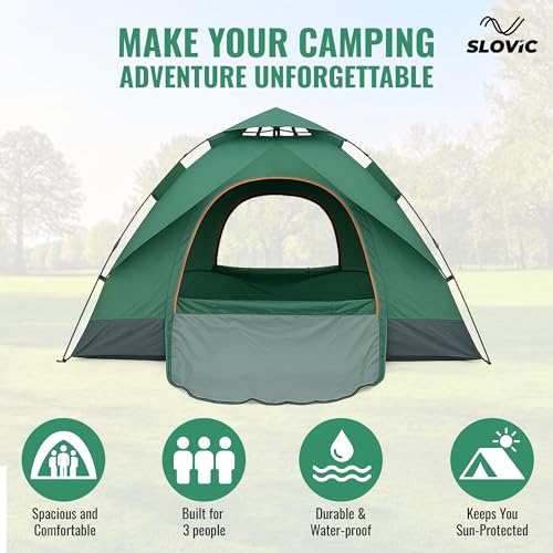 Slovic Portable Tent House for Camping | Ideal for 3 People | Water-Proof Tent House for Adults | Camping Accessories for Outdoor | Ideal for Picnic, Travel, Hiking, Outdoor | Green - Image 2