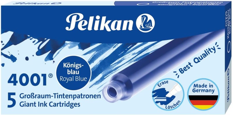 Pelikan 4001 GTP/5 Ink Cartridges for Fountain Pens, Royal Blue, 1.4ml, 5-Pcs Pack (310748) - Image 1