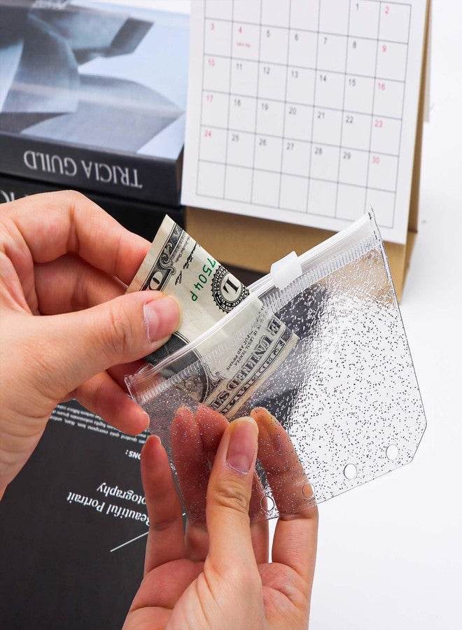 Mogoostry A8 Binder Pockets Clear Zipper Pocket 5 Holes Binder Pouches 12pcs Clear Glitter Binder Pockets with Zipper Mini Cash Envelopes Coin Pouch - Image 3