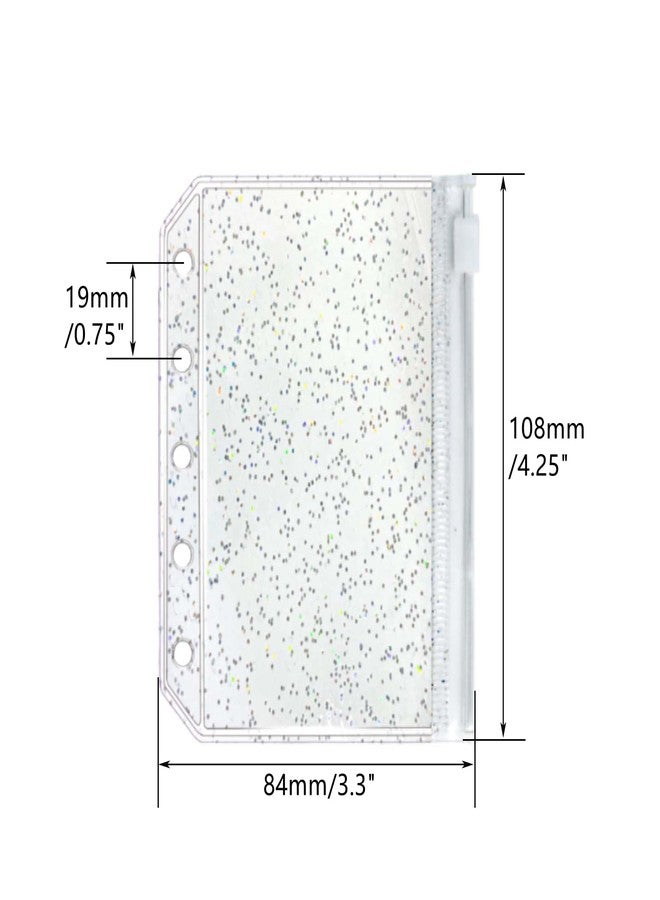 Mogoostry A8 Binder Pockets Clear Zipper Pocket 5 Holes Binder Pouches 12pcs Clear Glitter Binder Pockets with Zipper Mini Cash Envelopes Coin Pouch - Image 2