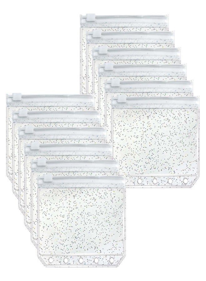 Mogoostry A8 Binder Pockets Clear Zipper Pocket 5 Holes Binder Pouches 12pcs Clear Glitter Binder Pockets with Zipper Mini Cash Envelopes Coin Pouch - Image 1