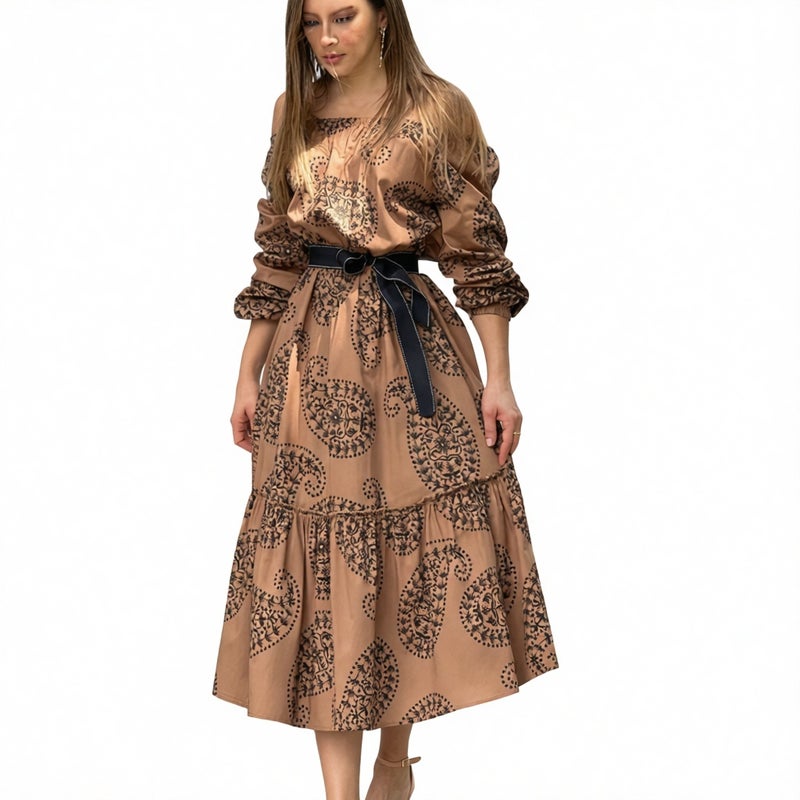 One Shoulder Long Sleeve Maxi Dress with Floral Print