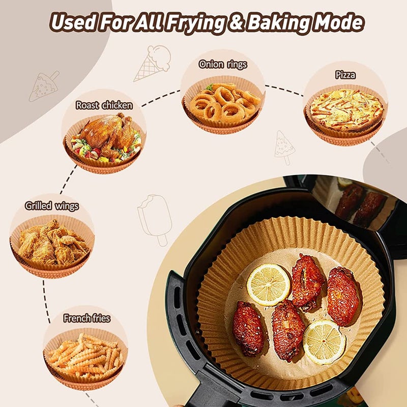 100 PCS Air Fryer Disposable Paper Liner, Non-stick Disposable Air Fryer Liners, Baking Paper for Air Fryer Oil-proof, Water-proof, Food Grade Parchment for Baking Roasting Microwave - Image 2