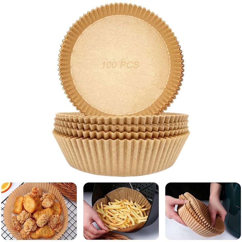 100 PCS Air Fryer Disposable Paper Liner, Non-stick Disposable Air Fryer Liners, Baking Paper for Air Fryer Oil-proof, Water-proof, Food Grade Parchment for Baking Roasting Microwave - Image 1