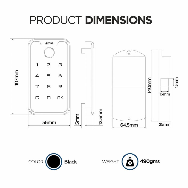 Ozone Electronic Digital Mobile App Fingerprint Password RFID Card Furniture Lock Black Fingerprint PIN - Image 5