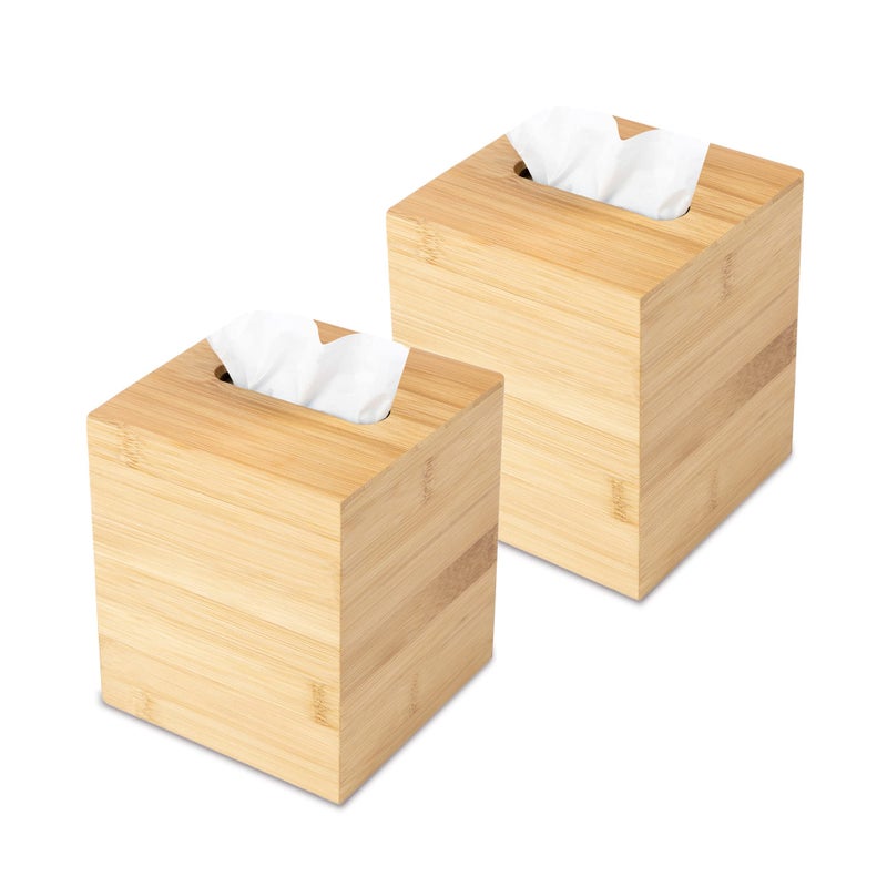 JUSK JUSK Design Tissue Box Holder  Modern Minimalist and Durable Wooden Tissue Box with Sliding Bottom EasyRefill  PremiumQuality Bamboo Tissue Box Cover Square Pack of 2 