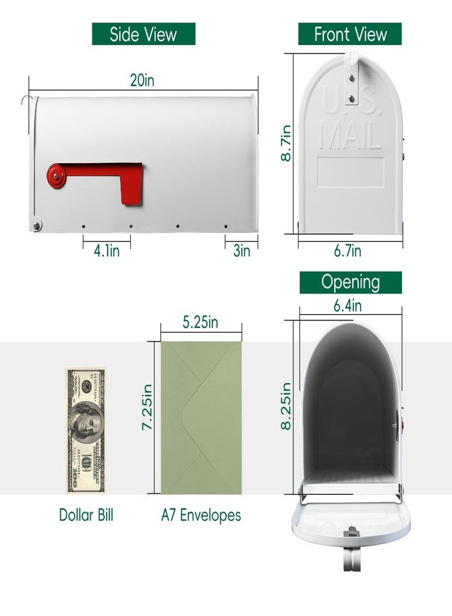BlissBoard White Mailboxes for Outside Post Mount, Galvanized Steel Metal Mailbox, Standard Size, 20 x 8.7 x 6.7 Inches - Image 4