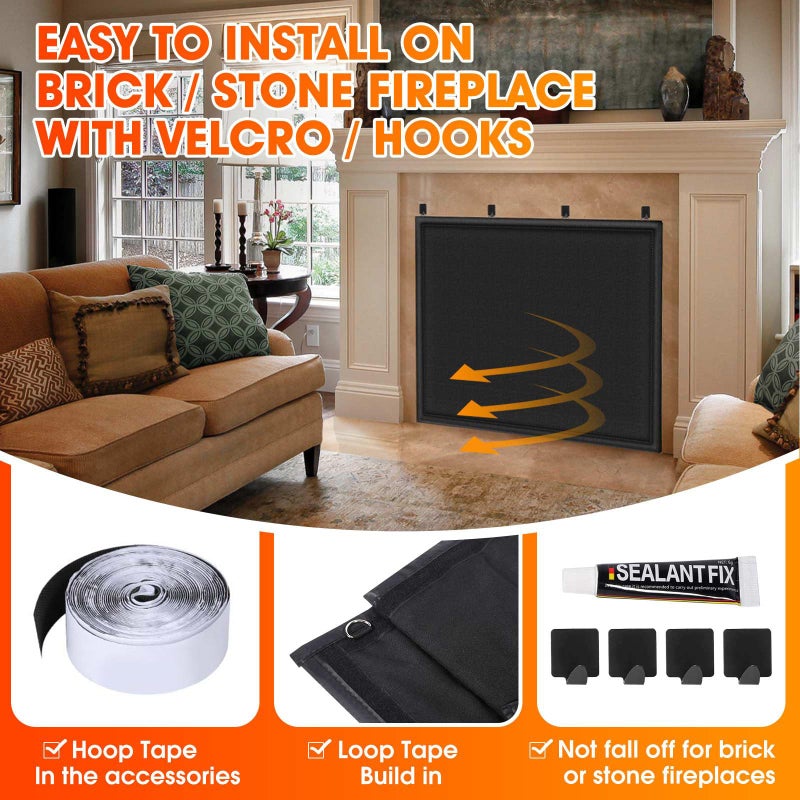 CADARA Fireplace Draft Cover, Fireplace Blocker Blanket Stops Heat Loss, Adjustable Fire Place Draft Stopper with Hook and Loop Tapes, Black 42" W x 36" H - Image 5