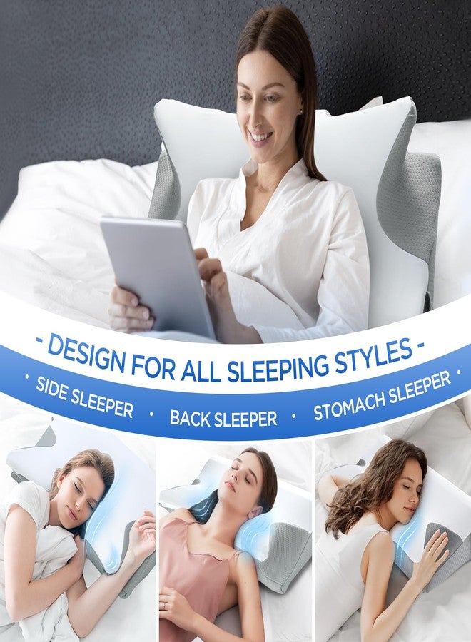 ComRola Effective Pain Relief Cervical Neck Pillow for Sleeping, Memory Foam Pillows for Neck Support, Cooling Odorless Contour Side Pillow, Ergonomic Bed Pillow for Back Stomach Sleeper (White and Grey) - Image 4