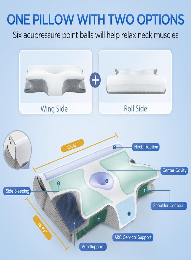 ComRola Effective Pain Relief Cervical Neck Pillow for Sleeping, Memory Foam Pillows for Neck Support, Cooling Odorless Contour Side Pillow, Ergonomic Bed Pillow for Back Stomach Sleeper (White and Grey) - Image 3