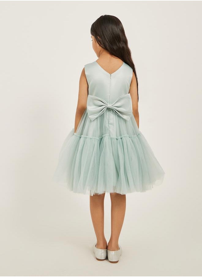 Styli - Ruffled Hem Flower Corsage Sleeveless Dress - Image 1