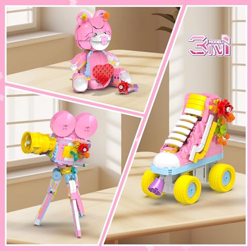 Mov stone 3in1 Creator Building Set 520Pcs Compatible with Lego Roller Skate Heart Bear with Rose and Movie Projector Ideal Gift for Girls and Girlfriend - Image 5