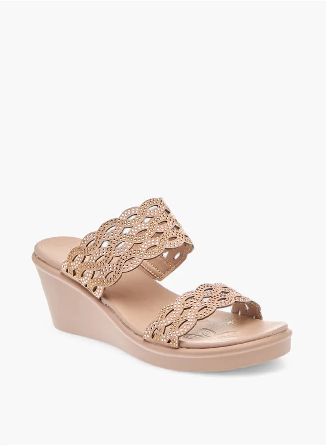 لو كونفورت Womens Embellished Laser Cut Detail Sandals With Wedge Heels Ramadan Collection