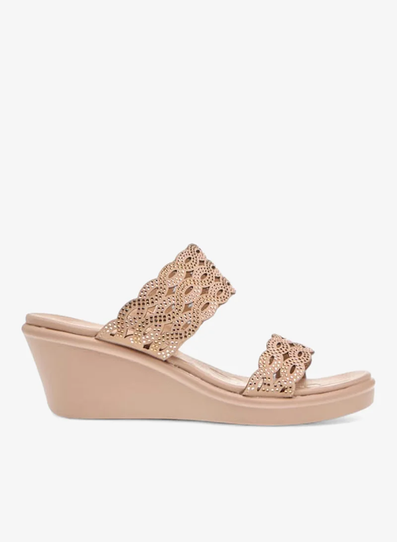 Le Confort Womens Embellished Laser Cut Detail Sandals With Wedge Heels Ramadan Collection