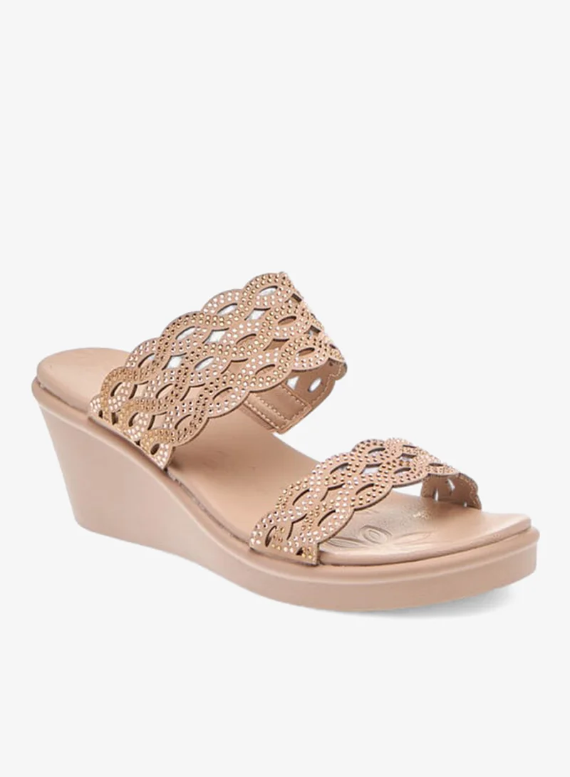 Le Confort Womens Embellished Laser Cut Detail Sandals With Wedge Heels Ramadan Collection