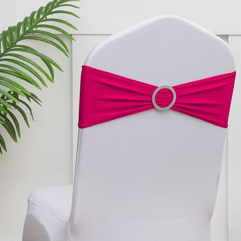 Gankar 50 Pack Hot Pink Chair Sashes for Wedding  Hot Pink Chair Sashes for Party  Birthday  Spandex Chair Sashes for Folding Chairs Decor. - Image 1