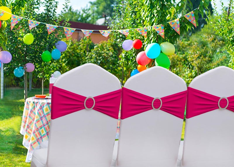 Gankar 50 Pack Hot Pink Chair Sashes for Wedding  Hot Pink Chair Sashes for Party  Birthday  Spandex Chair Sashes for Folding Chairs Decor. - Image 3