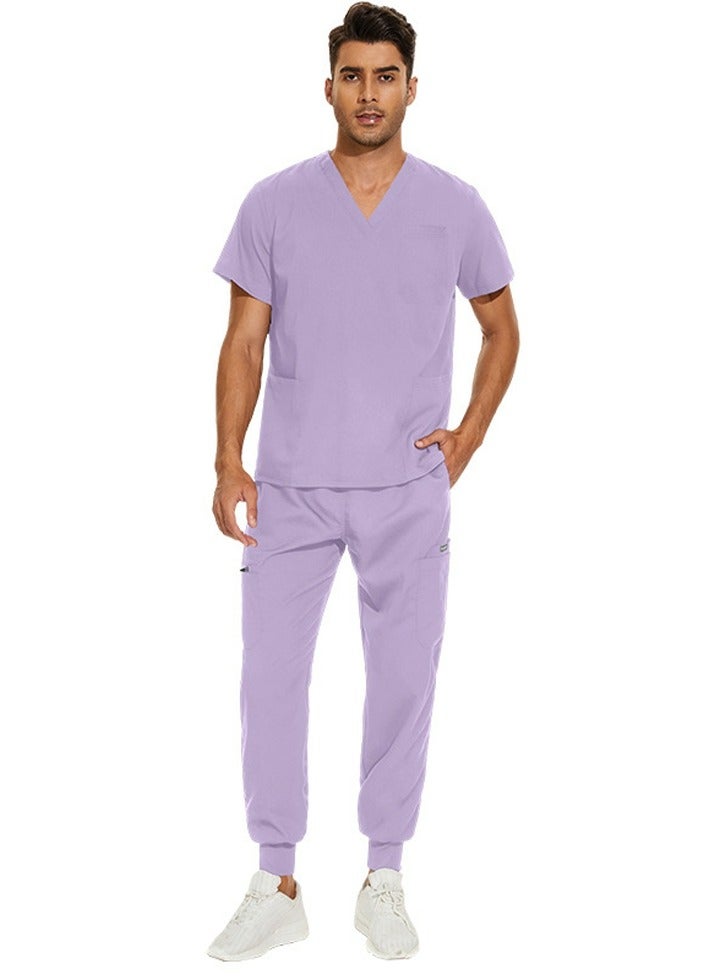 Loquat Medical Uniform Scrubs 2 Piece Set V-Neck Top and Jogger Pants Suit Light Purple  - Image 2
