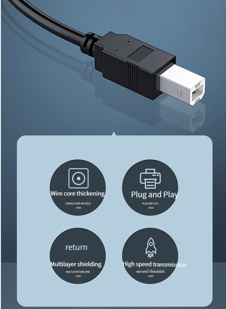 كابل طابعة 2 في 1 Micro USB/Type-C، كابل MIDI للبيانو الكهربائي من Android Type-C، كابل طابعة (أسود) - Image 5