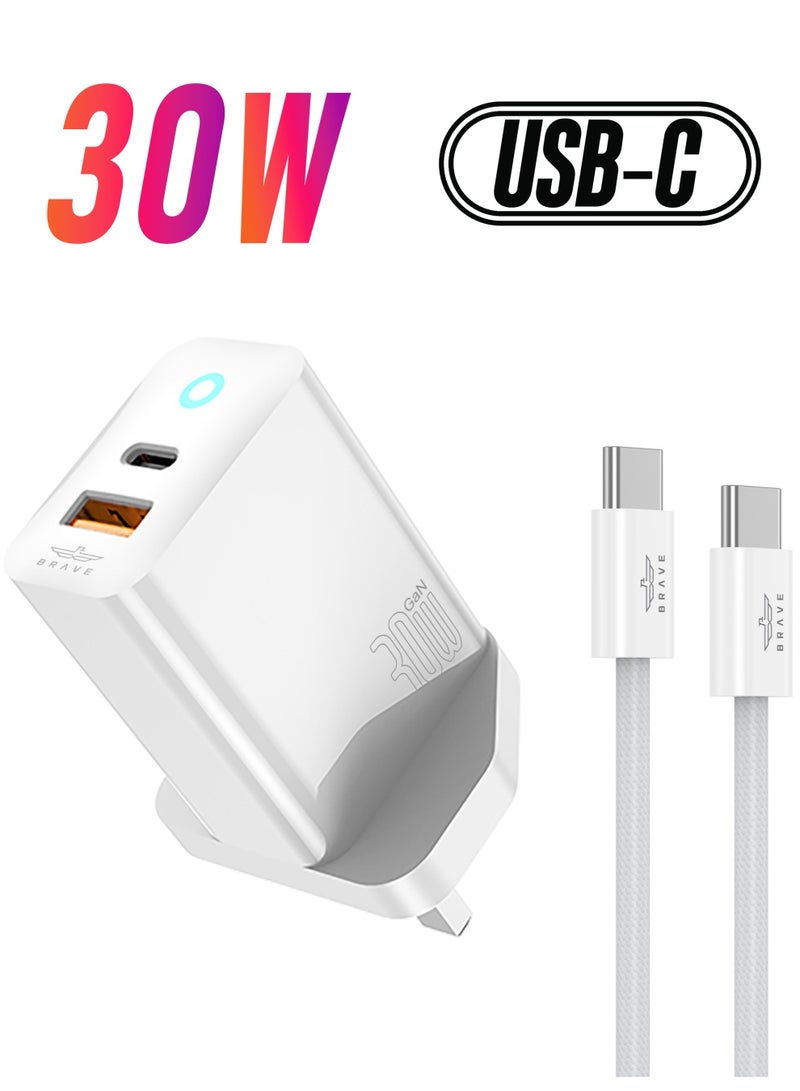 Brave USB C Charger 30W [GaN Tech] Dual Port Charger Type C Wall Fast Charge USB Plug Mini USB-C Power Adapter for iPhone 15 Pro/Max/14/13/12/11 Series, iPad Pro, Samsung S24/23, Xiaomi and Many More - Image 1