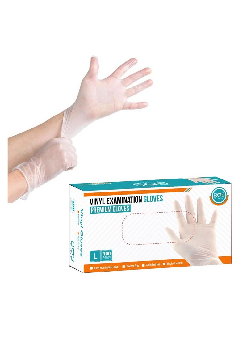 بوس Bio Safety (BOS) قفازات فينيل يمكن التخلص منها ، خالية من البودرة ، غير معقمة ، مطاط خالٍ من اللاتكس ، 100 قطعة ، آمنة للطعام - Image 1
