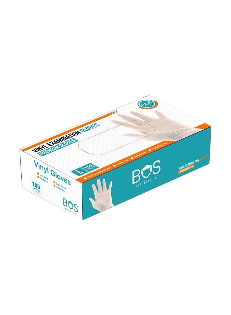 بوس Bio Safety (BOS) قفازات فينيل يمكن التخلص منها ، خالية من البودرة ، غير معقمة ، مطاط خالٍ من اللاتكس ، 100 قطعة ، آمنة للطعام - Image 2