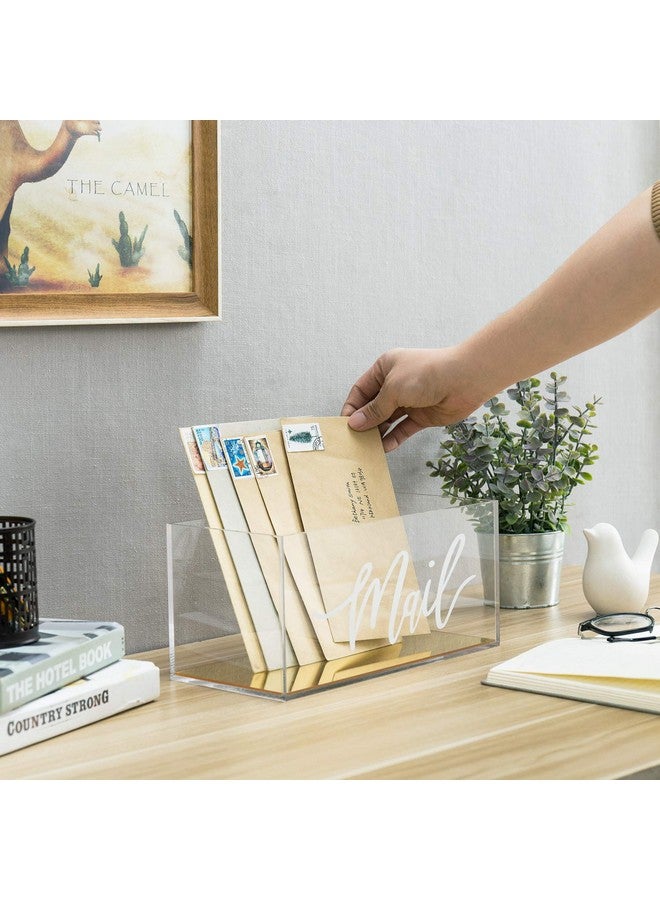 MyGift Clear Acrylic Tabletop Mail Organizer Box With Letter Word Script Design And Gold Mirror Base - Image 2