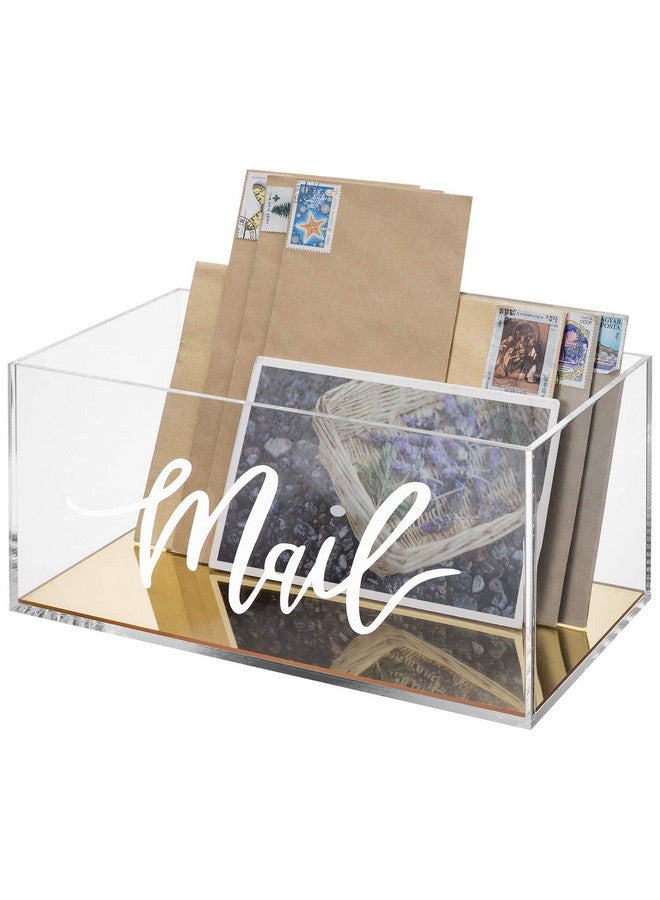 MyGift Clear Acrylic Tabletop Mail Organizer Box With Letter Word Script Design And Gold Mirror Base - Image 1