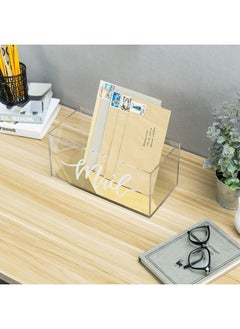 MyGift Clear Acrylic Tabletop Mail Organizer Box With Letter Word Script Design And Gold Mirror Base  - Image 3