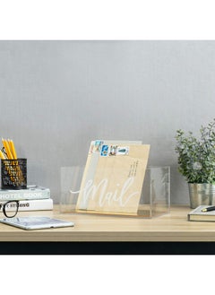 MyGift Clear Acrylic Tabletop Mail Organizer Box With Letter Word Script Design And Gold Mirror Base  - Image 4