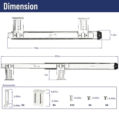 Triple Deer 14 Keyboard Slide Heavy Duty Ball Bearing Slides Computer Tray Under Desk Rails Rack Cabinet Furniture Drawer Hardware Accessories with Adjustable Height Bracket L Extension Support BracketSliver - Image 3