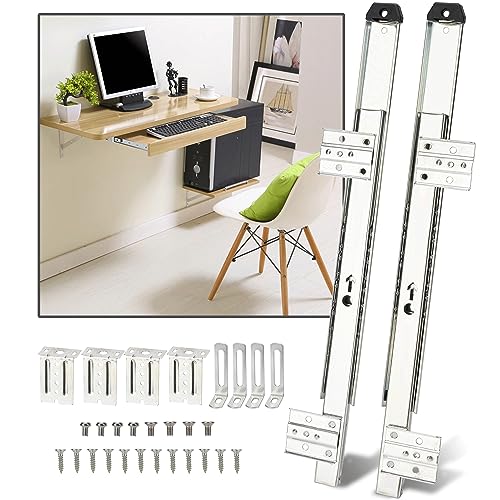 Triple Deer 14 Keyboard Slide Heavy Duty Ball Bearing Slides Computer Tray Under Desk Rails Rack Cabinet Furniture Drawer Hardware Accessories with Adjustable Height Bracket L Extension Support BracketSliver - Image 1