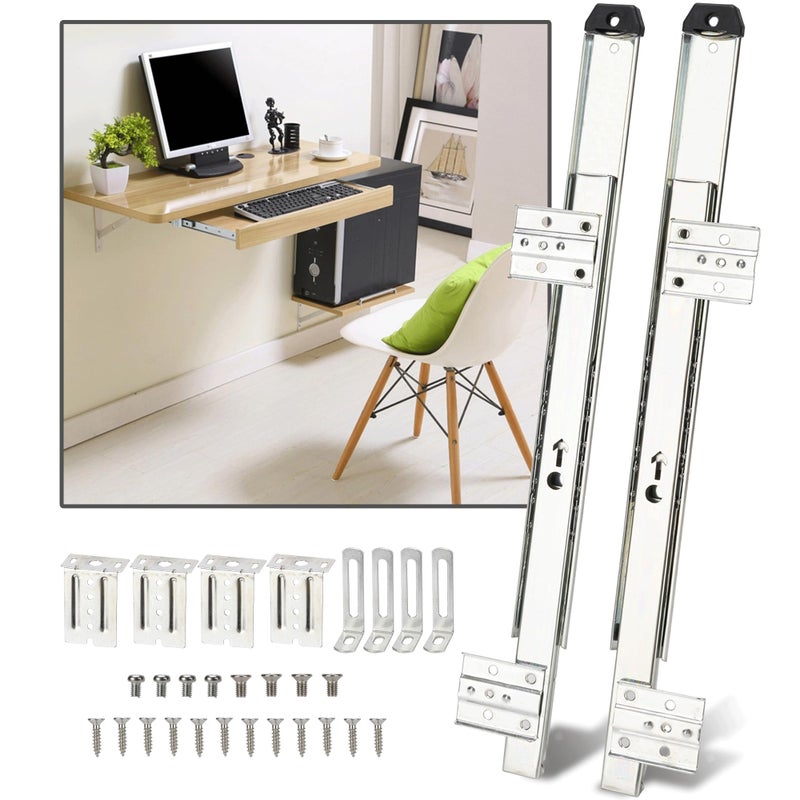 Triple Deer 14 Keyboard Slide Heavy Duty Ball Bearing Slides Computer Tray Under Desk Rails Rack Cabinet Furniture Drawer Hardware Accessories with Adjustable Height Bracket L Extension Support BracketSliver - Image 2