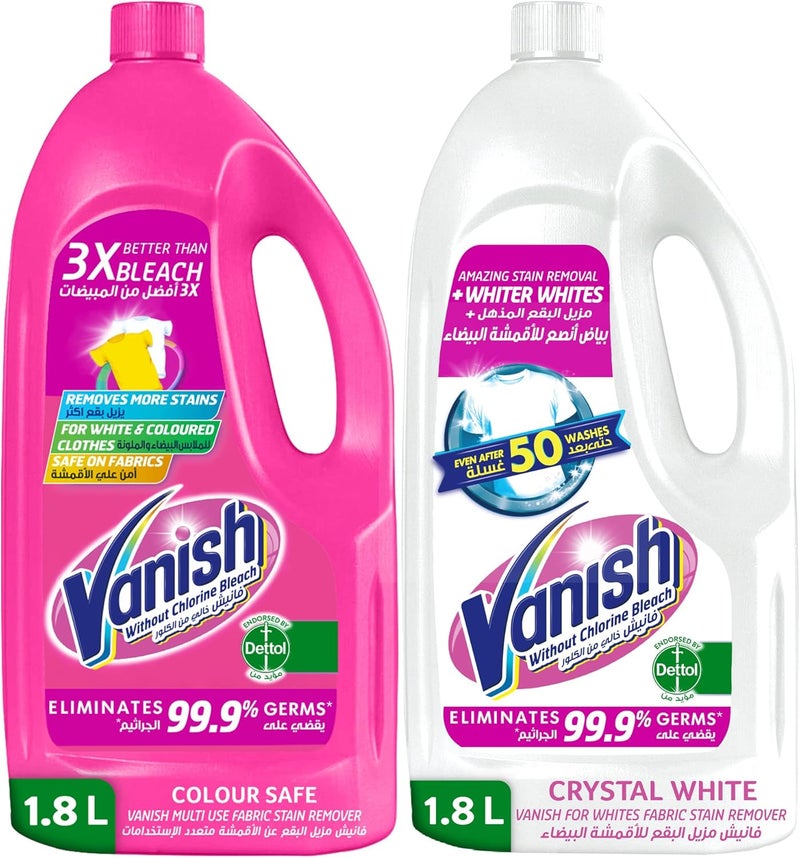 Laundry Stain Remover Liquid for White Colored Clothes, 1.8 L + Crystal White Laundry Stain Remover Liquid for White Clothes, 1.8 L (Can be used with or without Detergents & Additives) - Image 1
