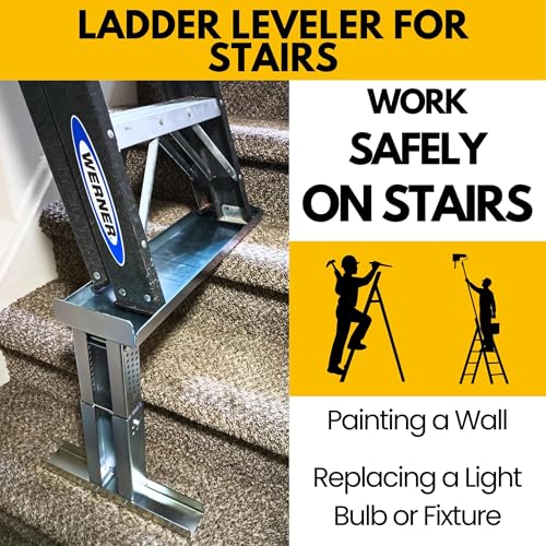 Renovatio Stair Ladder Platform – Ladder Extender & Ladder Leveler for Stairs, Heavy-Duty Adjustable Stabilizer Feet, Galvanized Steel Stairwell Scaffold Platform, 450 lb Load, 24" x 5.5" - Image 2
