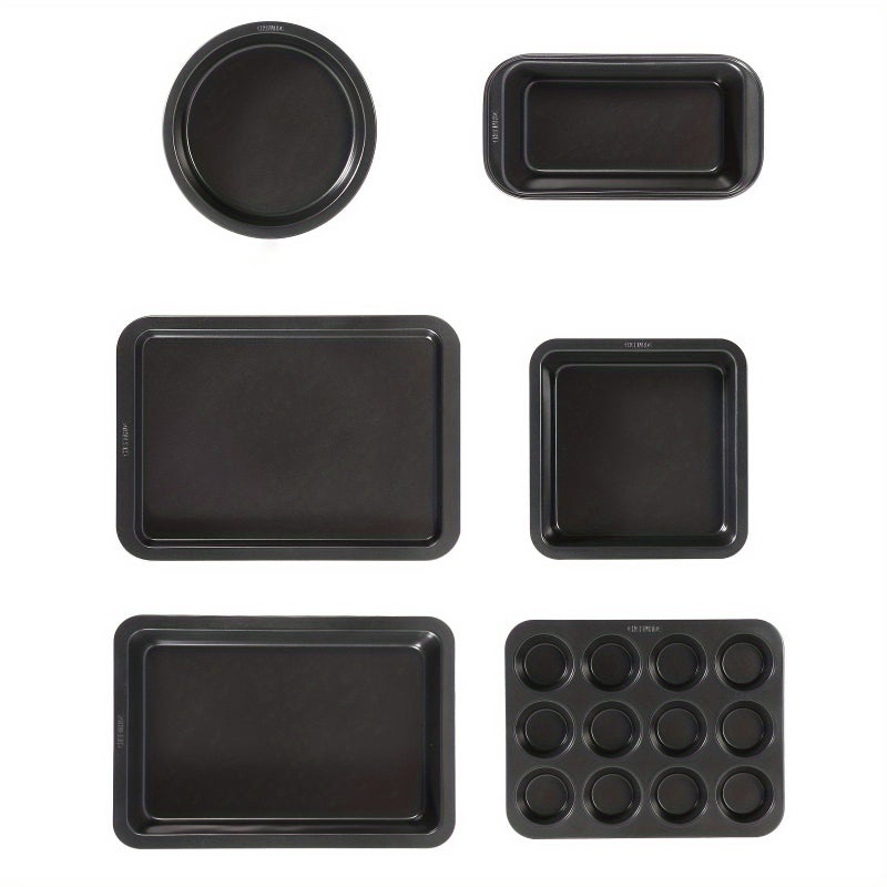 6PCS Baking Tray Non-Stick Carbon Steel Cake Pan Set For Oven Baking Bread Pizza Pie Mold - Image 1