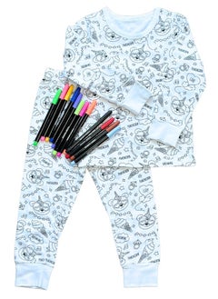 Coloring Doodle DIY Kids Pajamas Set with 12 Coloring Pens (ice cream)