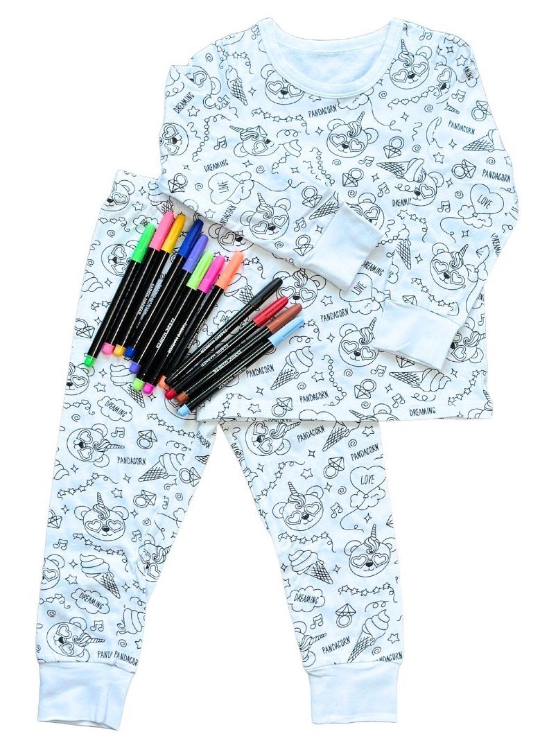 Generic - Coloring Doodle DIY Kids Pajamas Set with 12 Coloring Pens (ice cream) - Image 1