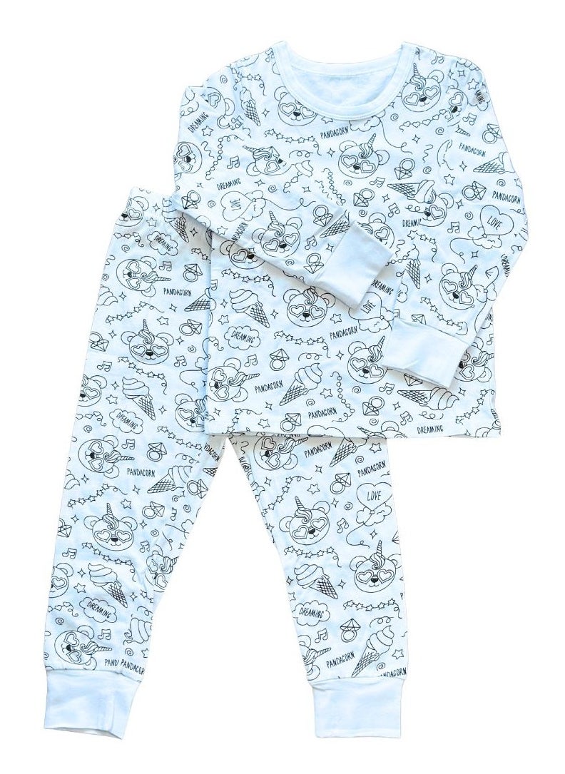 Generic - Coloring Doodle DIY Kids Pajamas Set with 12 Coloring Pens (ice cream) - Image 1