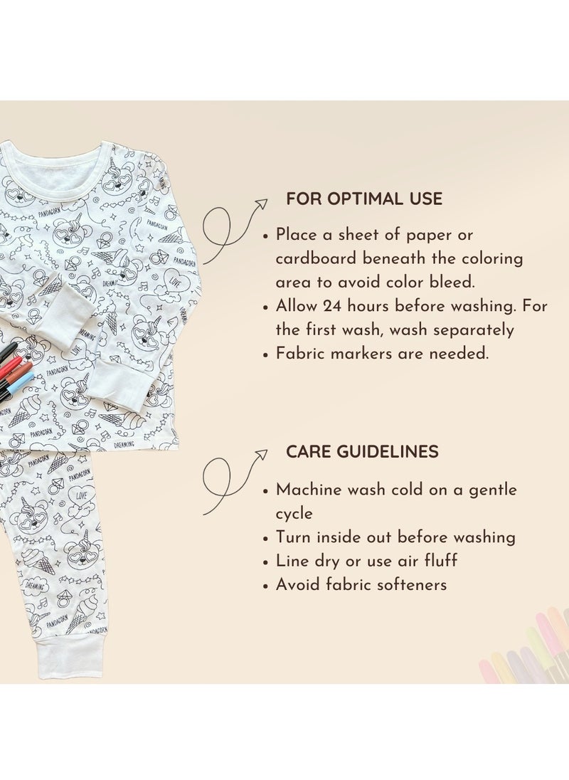 Generic - Coloring Doodle DIY Kids Pajamas Set with 12 Coloring Pens (ice cream) - Image 1