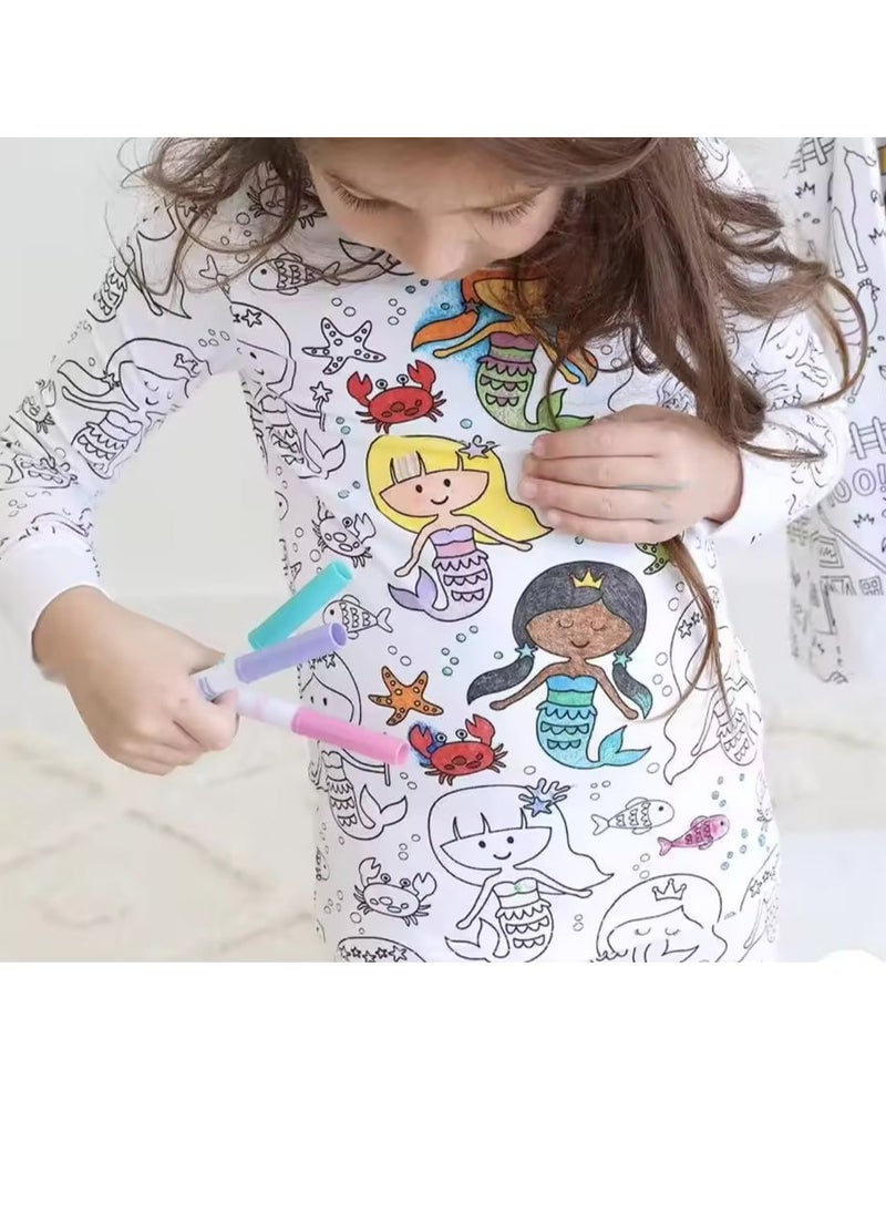 Generic - Coloring Doodle DIY Kids Pajamas Set with 12 Coloring Pens (ice cream) - Image 1