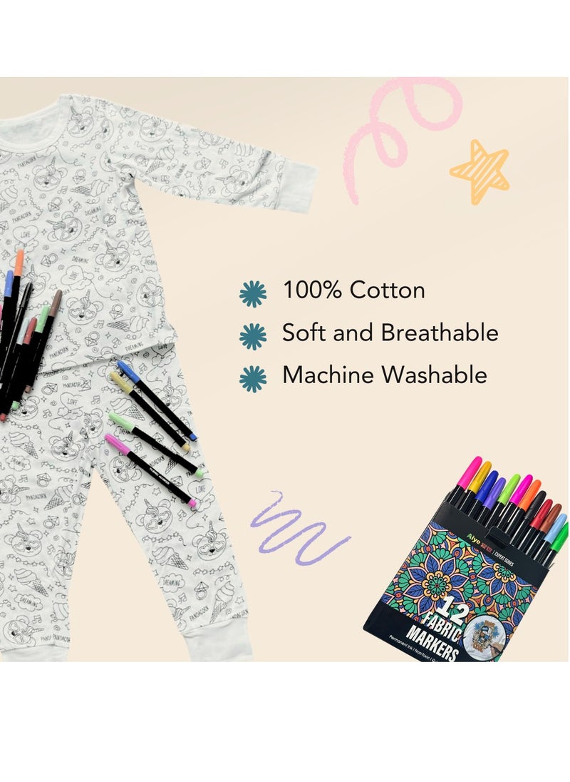 Generic - Coloring Doodle DIY Kids Pajamas Set with 12 Coloring Pens (ice cream) - Image 1