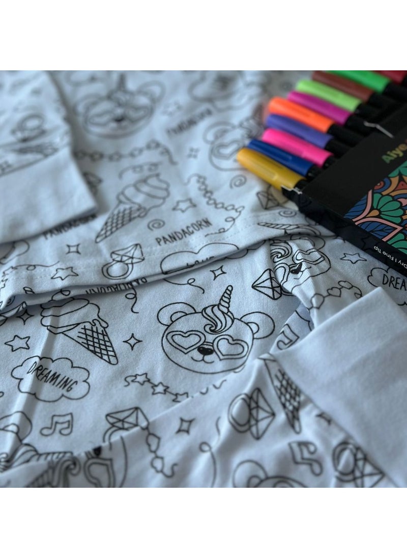 Generic - Coloring Doodle DIY Kids Pajamas Set with 12 Coloring Pens (ice cream) - Image 1