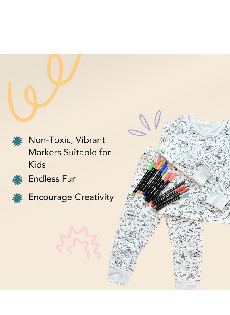 Generic - Coloring Doodle DIY Kids Pajamas Set with 12 Coloring Pens (ice cream) - Image 1