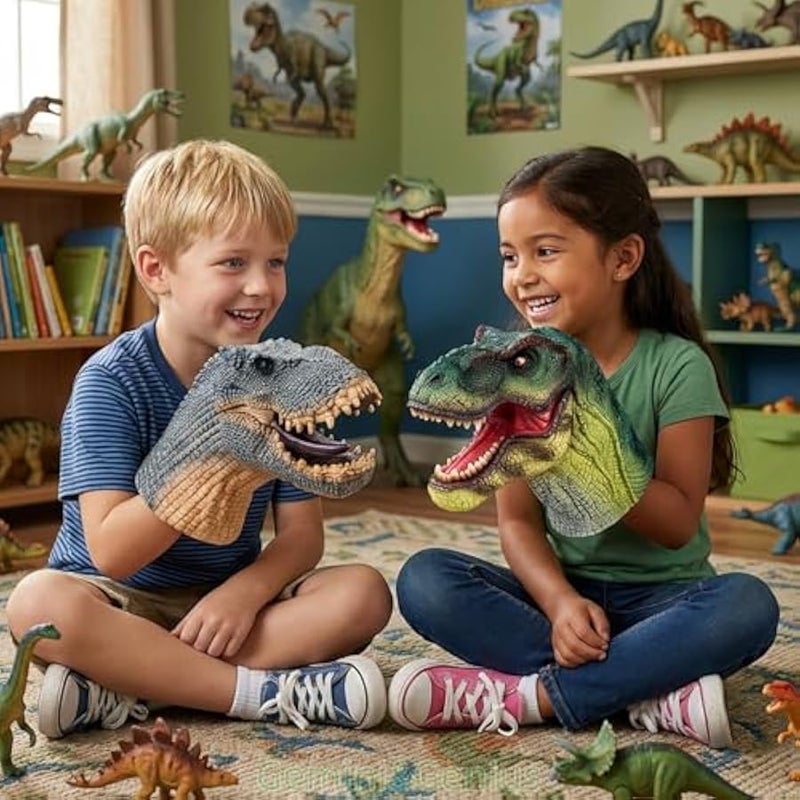 Tyrannosaurus Dinosaur Hand Puppet with Audio Support for Kids Soft Rubber Realistic Action Figure Role Play Toys (Tyrannosaurus) - Image 2