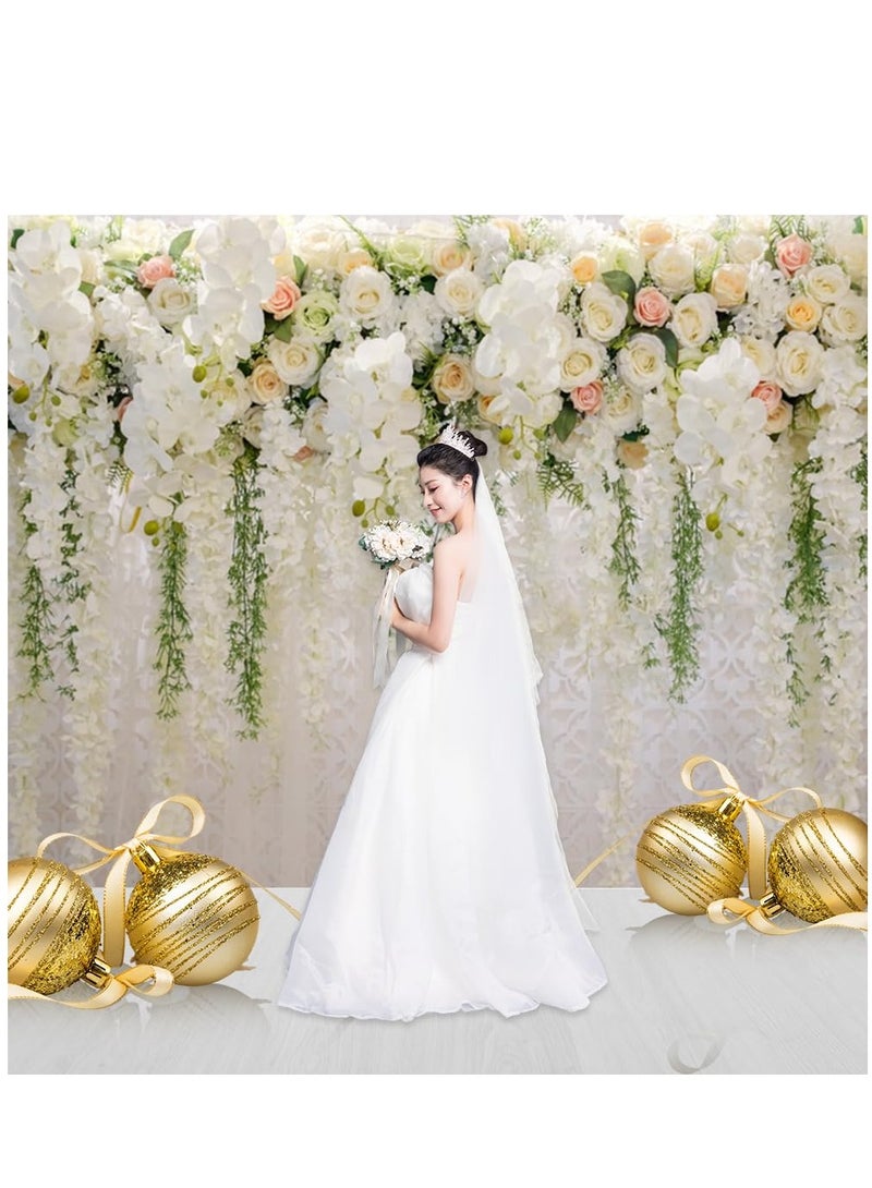 White Rose Floral Theme Photography Backdrops Bridal Shower Wedding Flowers Photo Background Baby Girl Birthday Party Portrait Dessert Cake Table Decor Photo Booth Studio Props 7x5ft Vinyl  - Image 4